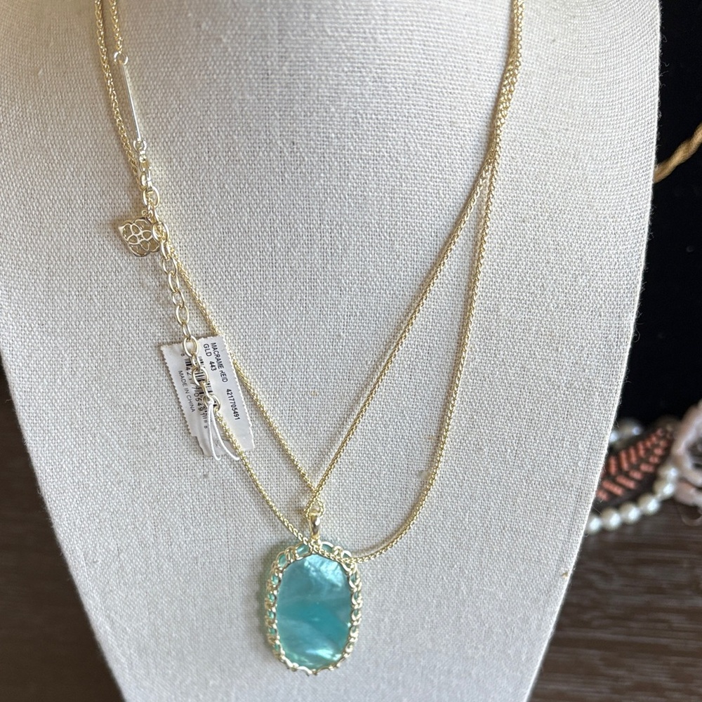 Kendra Scott Macrame Reid Elegant Gold and Blue Pendant Necklace